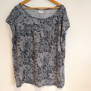 Simple by Suzanne Betro Woman Blue Paisley Cap Sleeve Pullover Top Size 3X